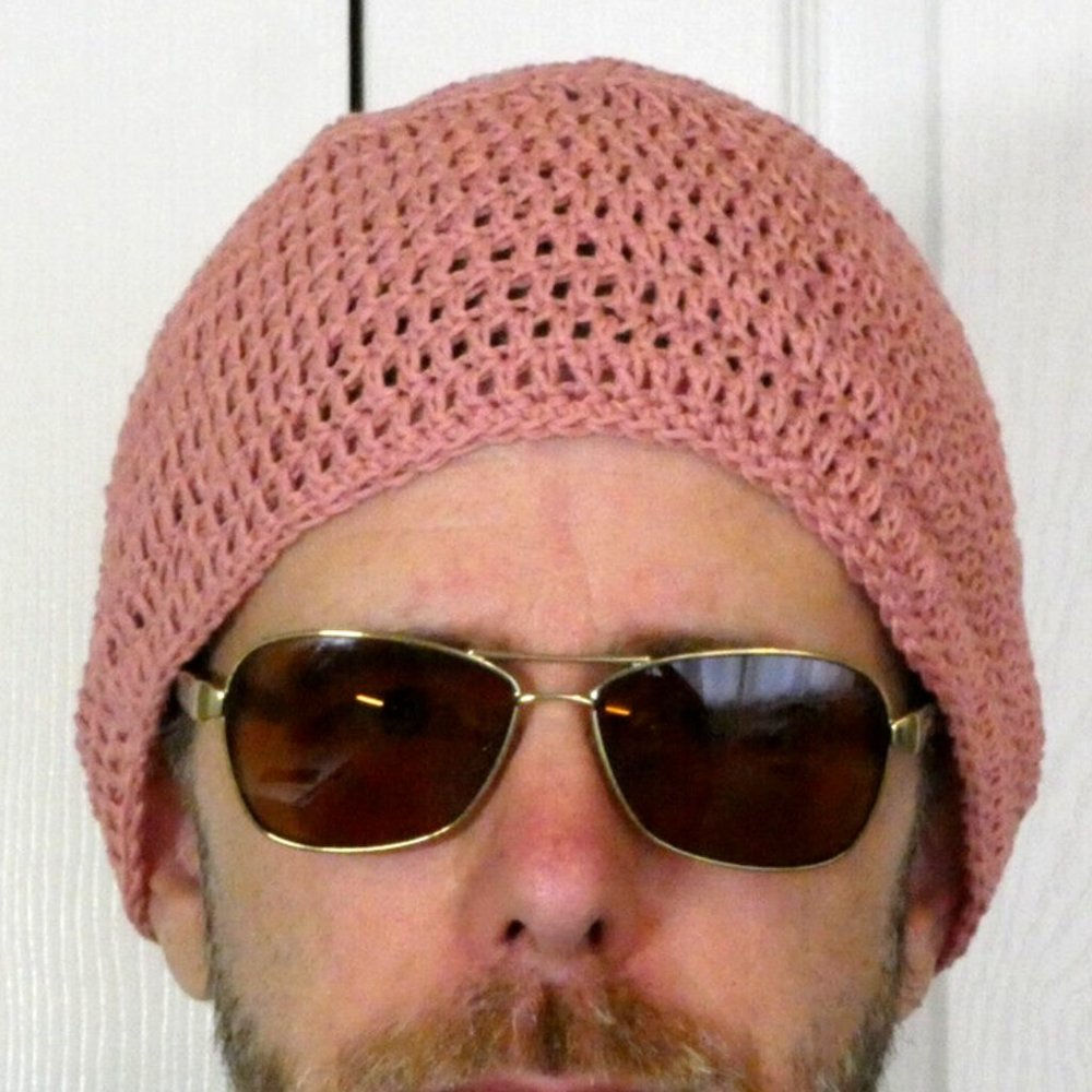 Pink Skull Cap Natural Organic Cotton Hat Beanie Cloche Handmade Crochet Knit OS